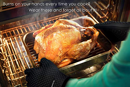 KITCHEN PERFECTION Silicone Smoker Oven Gloves -Extreme Heat Resistant BBQ Gloves -Handle Hot Food Right on Your Smoker Grill Fryer Pit|Waterproof Oven Mitts Grill Gloves |Superior Value Set+3 Bonuses