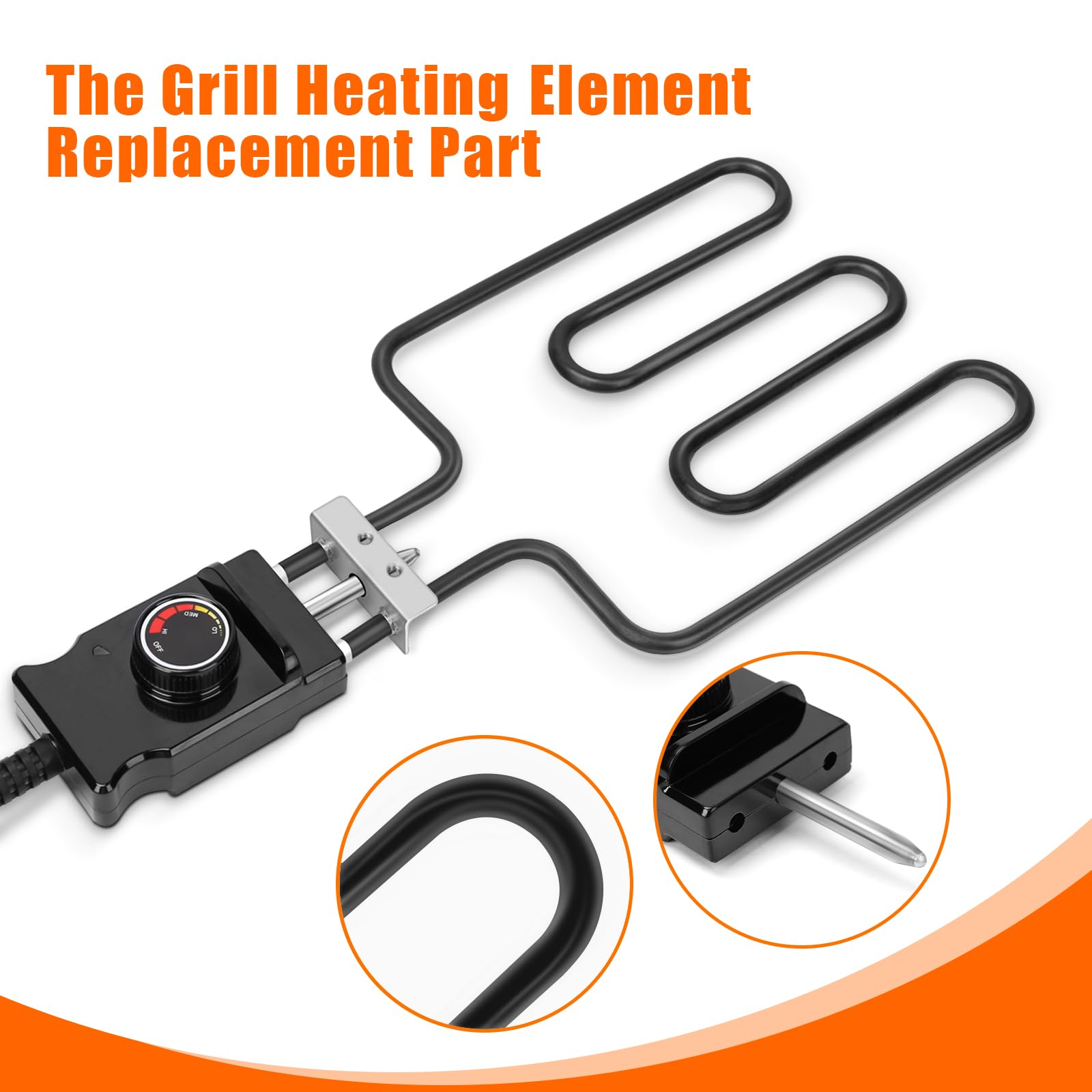 Hisencn Grill Heating Element Replacement Parts for Masterbuilt 30-inch Electric Smokers 20070210/MB20070210, with Adjustable Thermostat Cord Controller for Most Smokers and Grills 1500 Watt 110 Volt