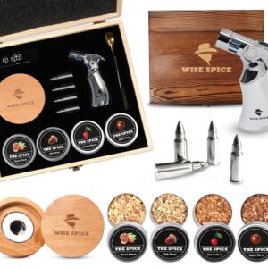 Cocktail Smoker Kit with Torch – Smoking Set for Cocktails, 4 Wood Chips Flavors, and 4 Drink Chillers – Old Fashioned Bourbon Smoke Infuser – Gift for Men or Whiskey Lover (No Butane)