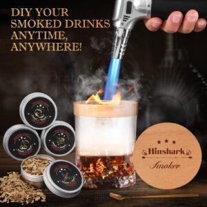 Hinshark Cocktail Smoker Kit with Torch & Stand - 4 Flavors Wood Chips for Old Fashioned Smoker Kit, Bourbon Whiskey Gifts for Men, Christmas Gifts For Men, Dad, Husband, Grandpa (No Butane)