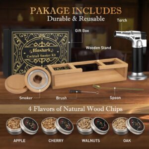 Hinshark Cocktail Smoker Kit with Torch & Stand - 4 Flavors Wood Chips for Old Fashioned Smoker Kit, Bourbon Whiskey Gifts for Men, Christmas Gifts For Men, Dad, Husband, Grandpa (No Butane)