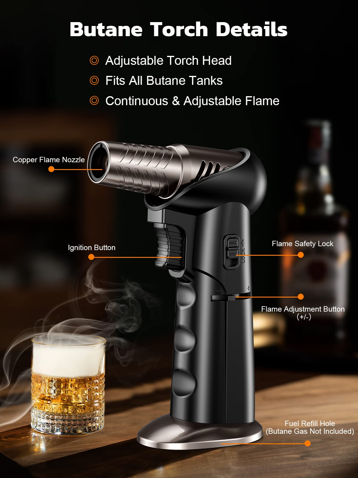 Cocktail Smoker Kit with Torch, [8 Flavors Wood Chips] Domxty Old Fashioned Cocktail Kit/Bourbon/Whiskey Smoker Infuser Kit for Coffee and Flavor Drink, Gifts for Men, Father & Husband (No Butane)