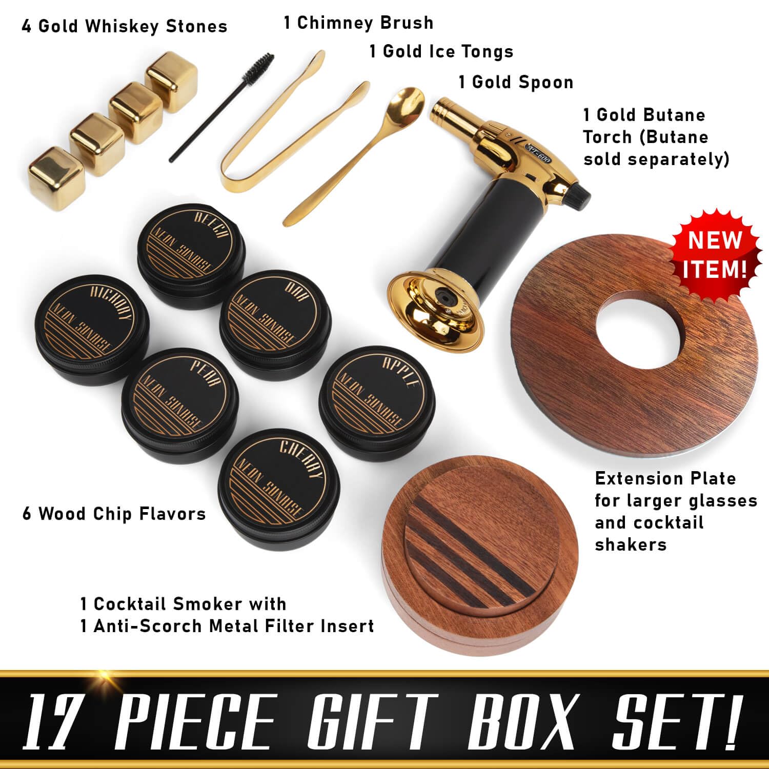 Cocktail Smoker Kit with Torch | 6 Flavors Wood Chips | Bourbon, Whiskey Smoker Infuser Kit, Old Fashioned Drink Smoker Kit, Birthday Bourbon Whiskey Gifts for Men, Dad, Husband