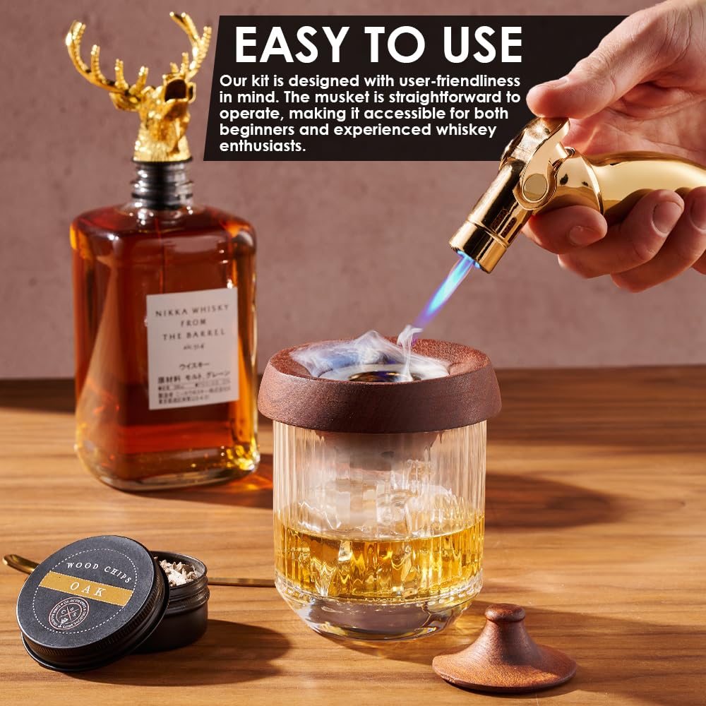 Collective Spirits Cocktail Smoker Kit with Reindeer Head Pourer, Torch, Cleaning Brush, Whiskey Smoker Infuser Kit, Old Fashioned Drink Torch Kit, Ideal Gift for Boyfriend, Husband, Dad (No Butane)