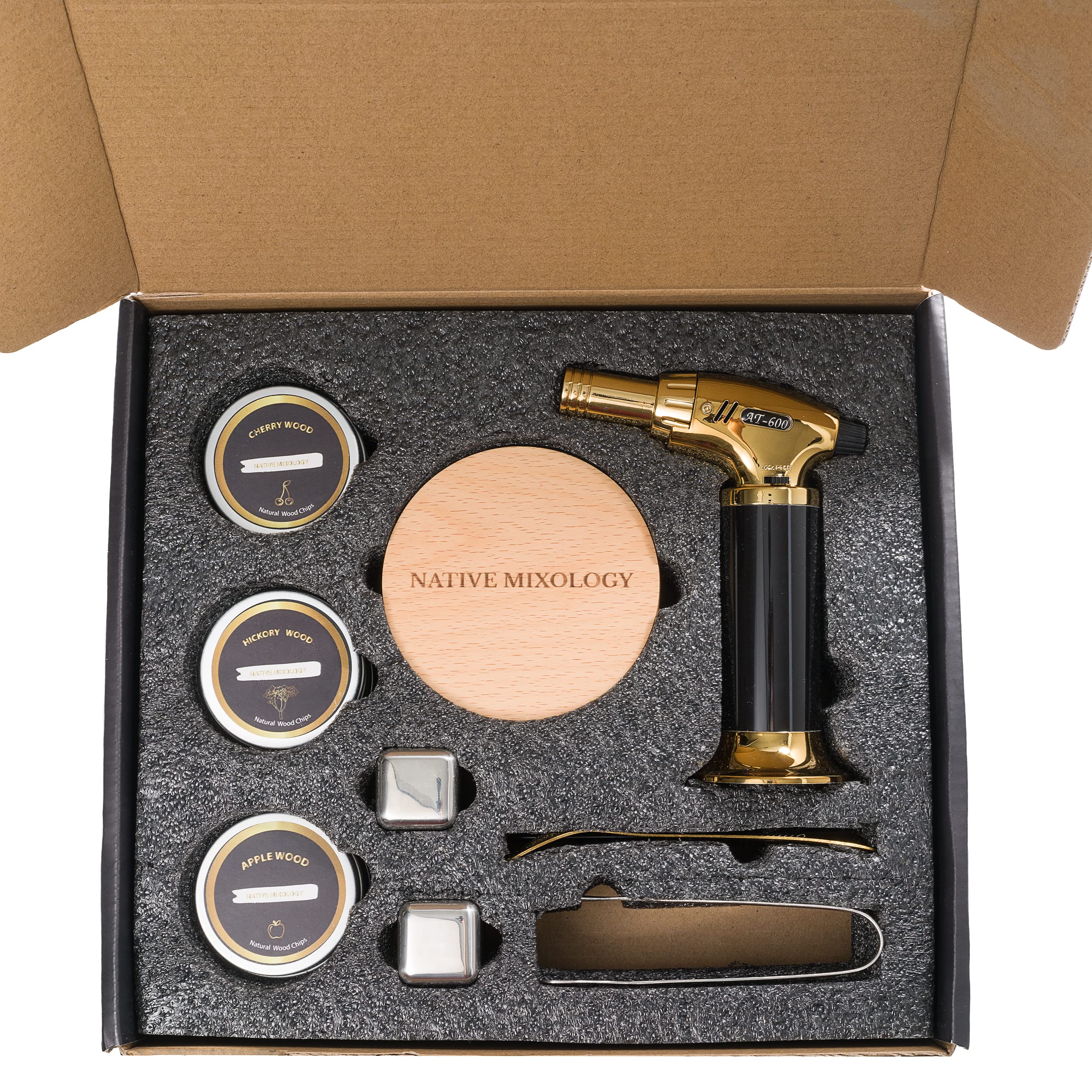 Cocktail Smoker Kit with Torch Old Fashioned Smoker for Whiskey & Bourbon, Set 6 Flavor of Wood Chips Anniversary Birthday Gifts for Men