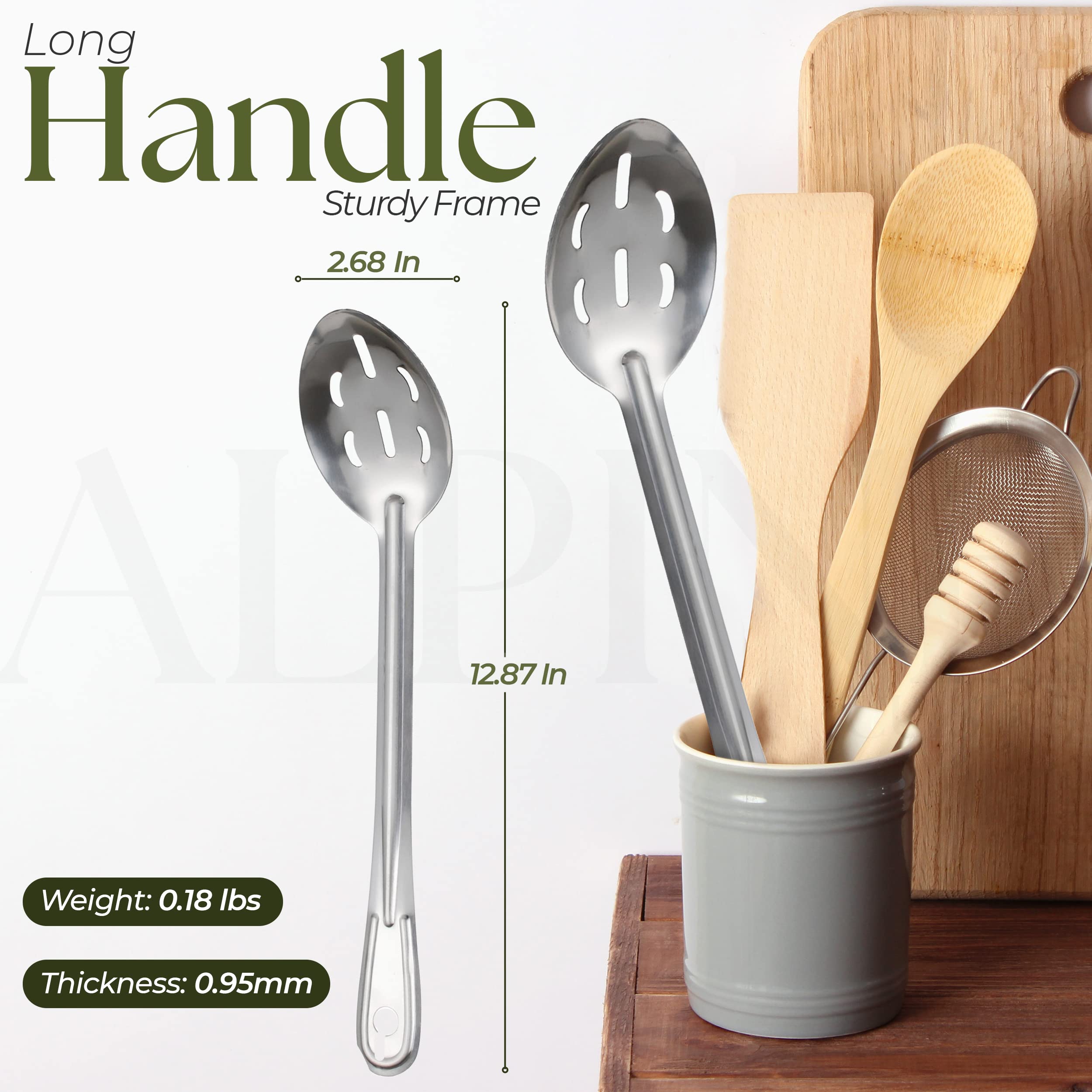 Alpine Cuisine Stainless Steel 13in Slotted Spoons, Kitchen Quick Cooking Straining & Serving Spoon with High Heat Resistant, Comfortable Grip Handle & Durable, Easy to Uses & Dishwasher Safe