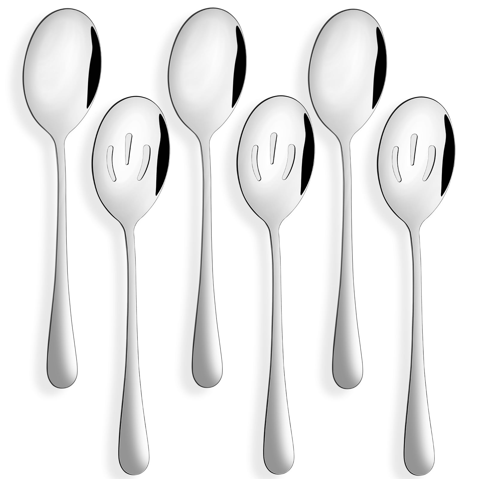 tiokin Serving Spoons,Include 3 Serving Spoon And 3 Slotted Spoon,8.7 inches Large Stainless Steel Serving Utensils Set,Serving Spoons Set for Buffet Parties Banquet Cooking Kitchen,Set of 6