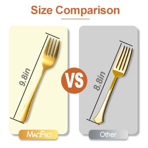 MACIFECI Gold Serving Utensils Set of 12, Stainless Steel Serving Sets with, 9.8''Serving Forks, Slotted Spoons, Tongs, Ladle, Butter Knife, Pie, Serving Utensils in Gold for Parties,Buffet, Wedding