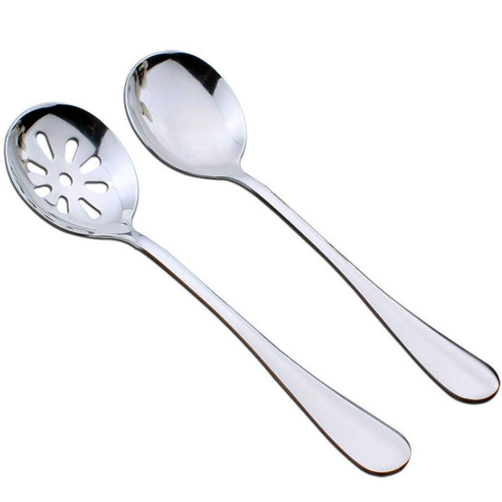 Goeielewe 2-Pack Soup Slotted Serving Spoon 7.7-inch Stainless Steel Colander Spoon for Buffet, Dinner, Restaurants, Kichen (Soup&Slotted Spoon)