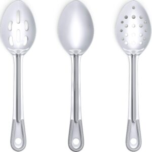 super strong, ergonomic 11 in serving spoon 3 pk. big, stainless steel spoons for cooking, baking, stirring and basting. best kitchen flatware for buffet and banquet service in restaurants and at home