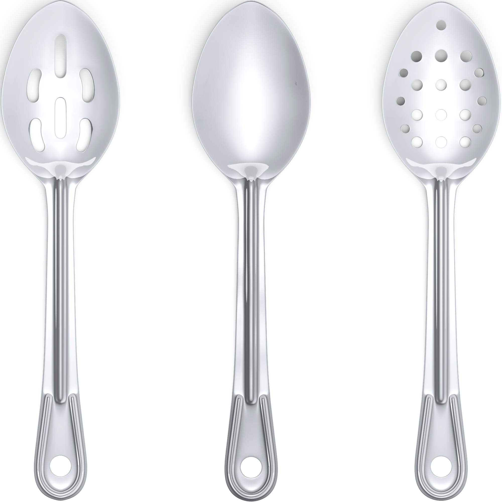 Super Strong, Ergonomic 11 in Serving Spoon 3 Pk. Big, Stainless Steel Spoons for Cooking, Baking, Stirring and Basting. Best Kitchen Flatware for Buffet and Banquet Service in Restaurants and at Home