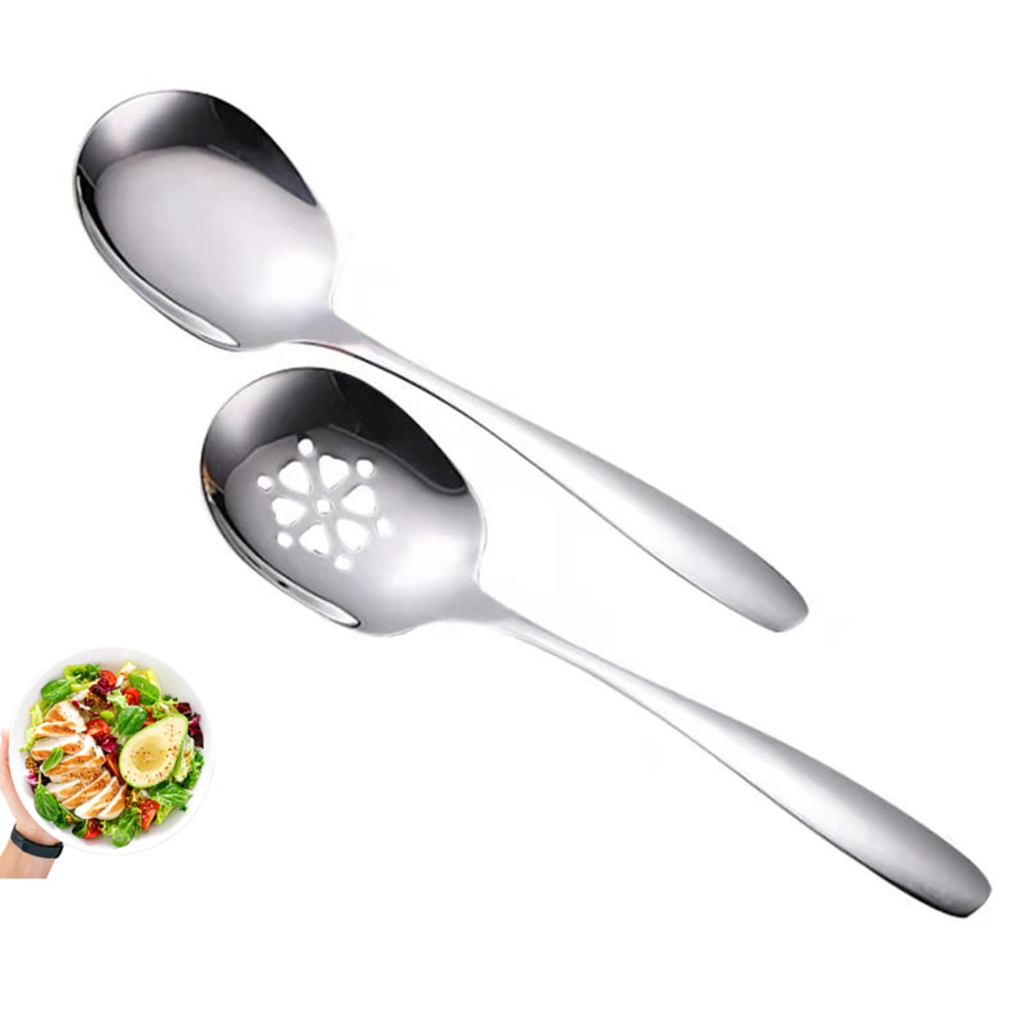 Serving Spoons,ToppingBest Slotted Spoon 304 Stainless Steel Soup Spoons for Buffet Party Restaurant Banquet Metal Comically Large Spoon,Serving Utensils Dishwasher Safe (Silver)