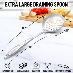 Zulay Kitchen Stainless Steel Cooking Utensil - Stainless Steel Kitchen Utensil - Durable Kitchen Gadgets - Metal Kitchen Accessories - Easy to Clean Kitchen Tools - 14.5" Draining Spoon