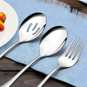 Homikit Stainless Steel 2 Serving Spoons, 2 Slotted Serving Spoons, 2 Serving Forks, Metal Buffet Party Banquet Restaurant Catering Serving Utensils Spoons Forks Set, Mirror Polished, Dishwasher Safe