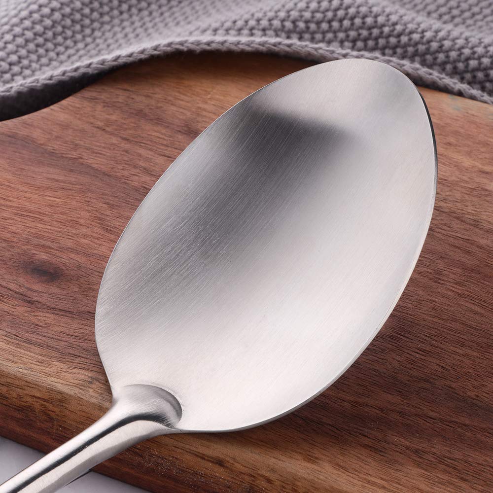 1 Solid Spoon 1 Slotted Spoon Stainless Steel, BUY&USE 2 Pcs Durable Cooking Utensil, 15 Inches Long Handle Serving Spoon