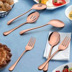 Homikit Stainless Steel 3 Copper Serving Spoons, 3 Slotted Serving Spoons, 3 Serving Forks, Metal Serving Utensils Hostess Set for Catering Dinner Party Buffet Banquet Restaurant, Dishwasher Safe