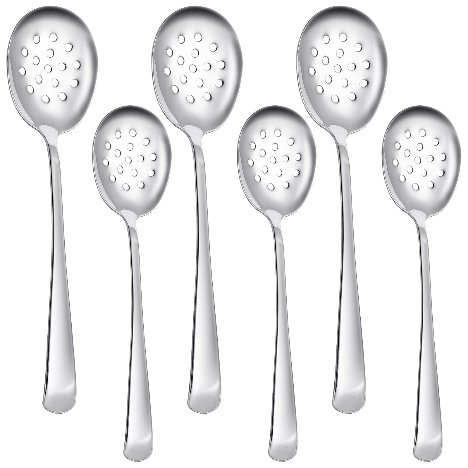 Aemygo 2 Sizes Serving Spoons Set, 9.8in 8.5in Stainless Steel Slotted Serving Spoon Metal Buffet Spoon Large Cooking Skimmer Utensils Cutlery for Party Home Kitchen (6 Pieces)