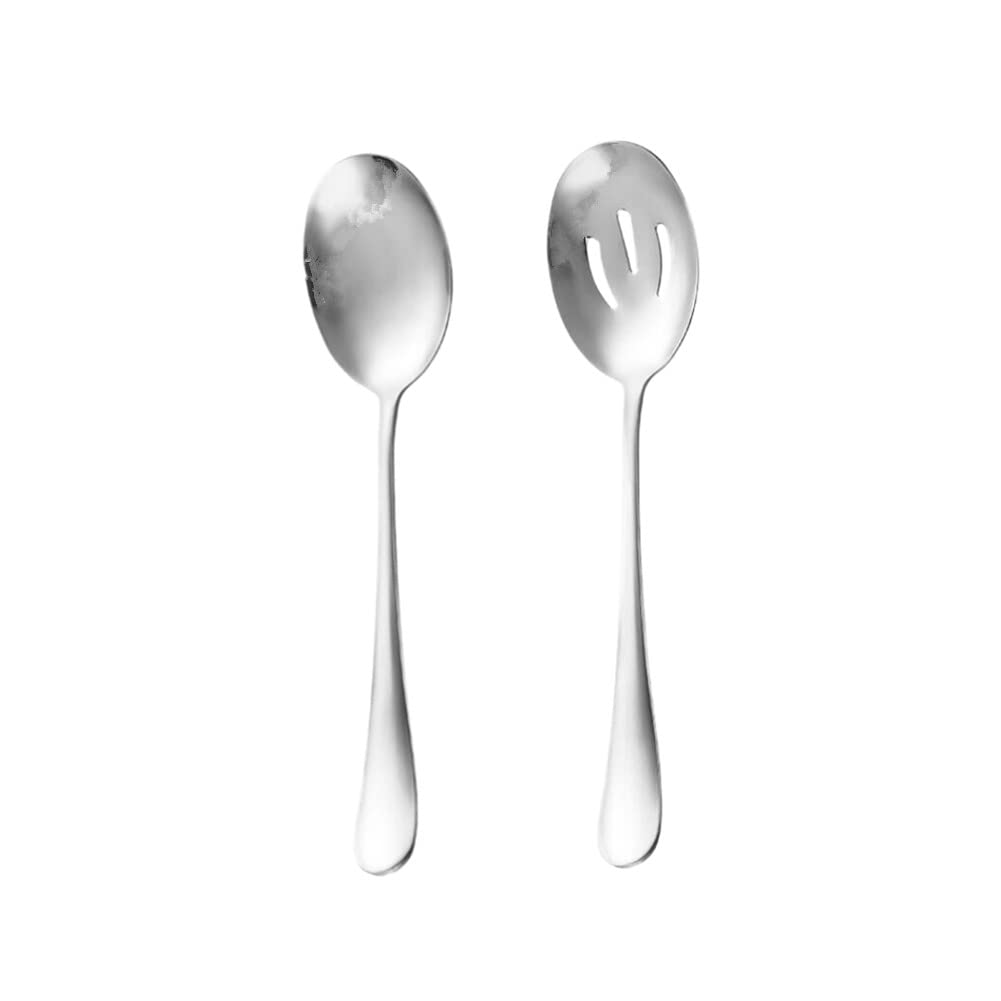 Stainless Steel Serving Spoons, Silver Large Slotted Spoons, 8.6 inch Catering Serving Utensils for Cooking Dinner Restaurant Serving Spoons (2 Pack)