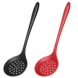 armrouns skimmer slotted spoon 2pc set, heat resistant 600 °f slotted ladle spoons for kitchen cooking. (black & red)