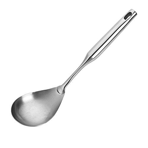 TBWHL Dinner Spoon Serving Spoon, 304 Stainless Steel 12.5 Inch Premium Brushed Stainless Steel Large Serving Spoon Kitchen Tool with Good Grip Ergonomic Handle, Silver