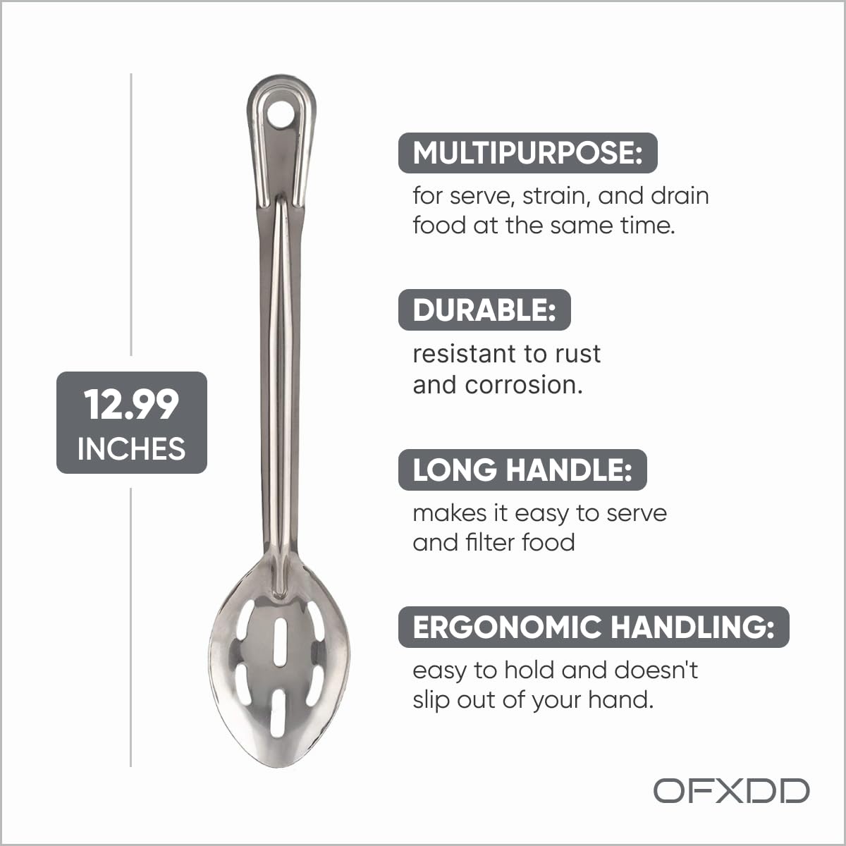 Slotted Serving Spoon with Holes for Draining - Perforated Serving Spoon of Stainless Steel with Long Handle for Strain Food (3)