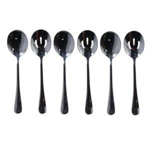 hobbyme 6 pcs spoons set, includes 3 slotted spoons and 3 serving spoons,utility advanced performance stainless steel spoons for buffet and cooking