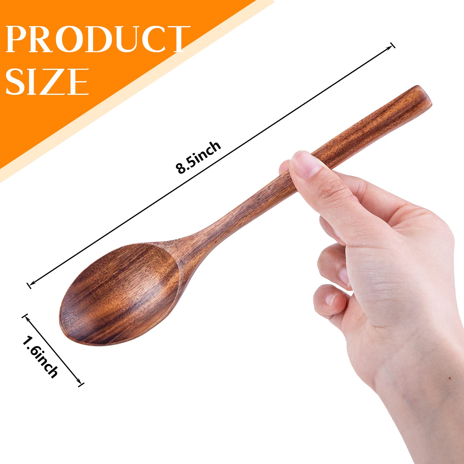 HAKSEN 8 Inch Wooden Spoon Set, 6PCS Oval Wooden Mixing Spoons Long Handle Spoons Nonstick Japanese Style Kitchen Utensils for Home Kitchen Cooking Stirring Sauce Coffee Soup Iced Tea Coconut Bowl Pot