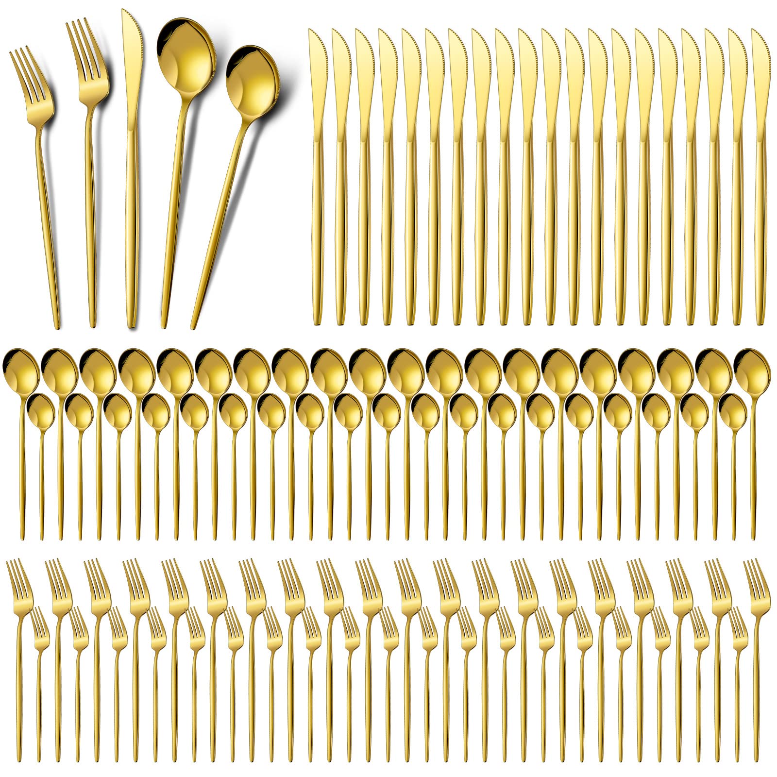 200 Pieces Gold Silverware Set Stainless Steel Flatware Set Cutlery Set with Knives Spoons and Forks Set Portable Reusable Gold Utensils Set for Home Restaurant Apartment and Kitchen, Service for 40