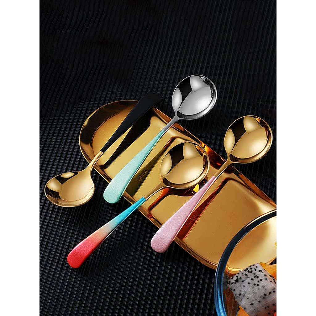 Spoons Silverware Dessert Spoon Stainless Steel Soup Spoon Soup Spoon Household Eating Spoon Coffee Stirring Spoon Spoon Two Pieces Spoon Set (Color : B)