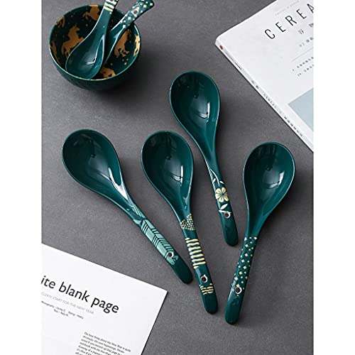 Spoons Silverware Household Large Soup Spoons Ceramic Rice Spoons Thickened Long Handle Spoons Restaurants Serving Soup Spoons Spoon Set (Color : A)