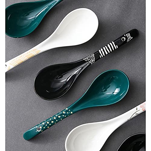 Spoons Silverware Household Large Soup Spoons Ceramic Rice Spoons Thickened Long Handle Spoons Restaurants Serving Soup Spoons Spoon Set (Color : A)