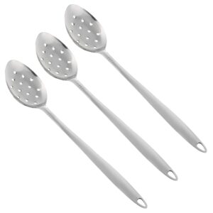 stainless steel slotted serving spoon - pack of 3 - large metal cooking spoon with holes - long handle perforated metal spoon