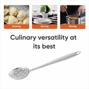 Stainless Steel Slotted Serving Spoon - Pack of 3 - Large Metal Cooking Spoon with Holes - Long Handle Perforated Metal Spoon