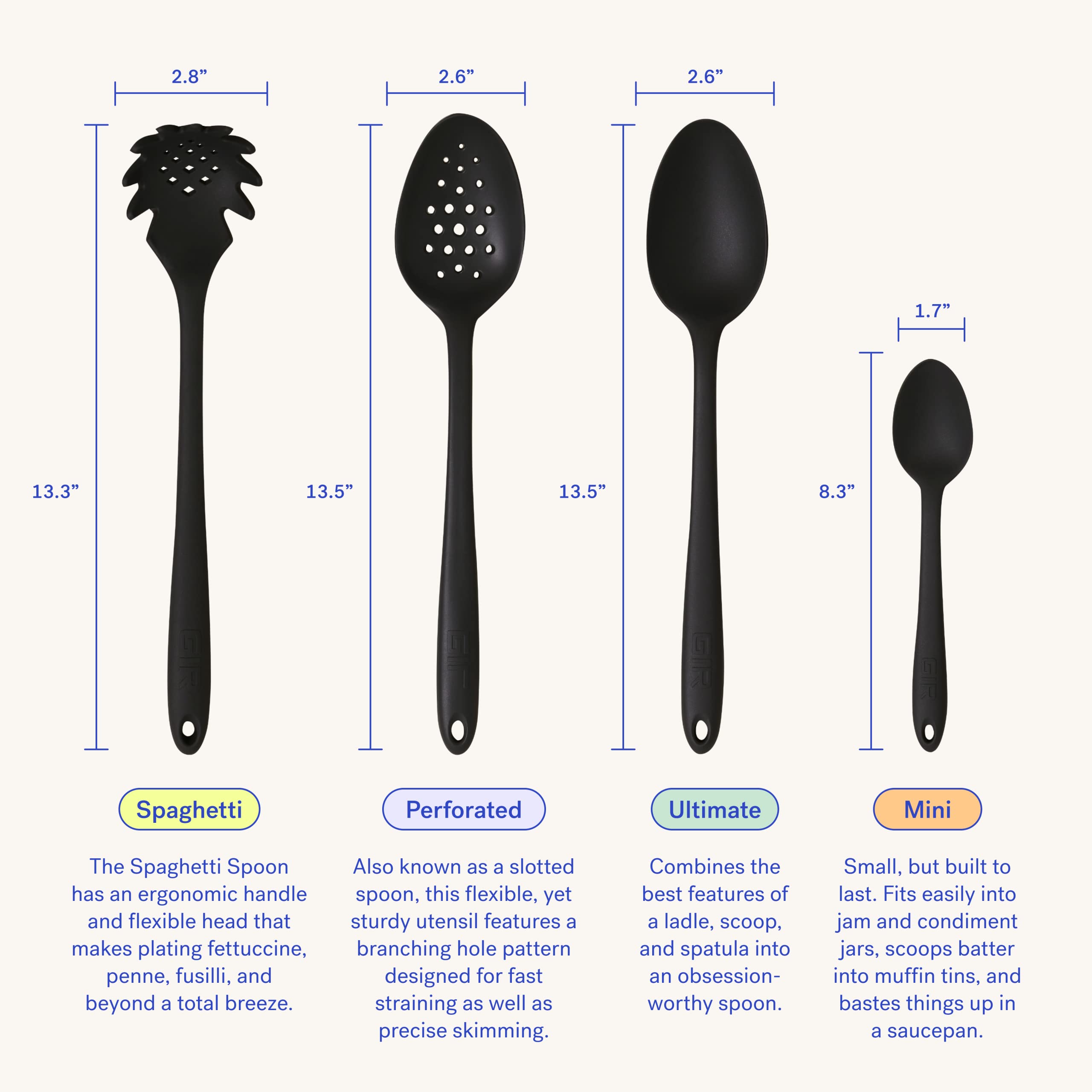 GIR: Get It Right - 13.5" Slotted Spoon, Black - Silicone Perforated Spoon for Cooking, Mixing, Serving - Strainer & Skimmer - Heat Resistant to 425°F - Non Toxic, Dishwasher Safe, Unibody Design