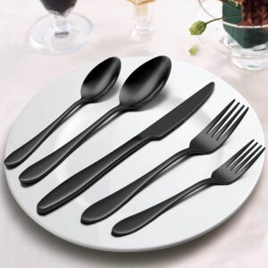 Homikit 30-Piece Shiny Black Silverware Set, Stainless Steel Flatware Cutlery Set for 6, Modern Home Restaurant Wedding Eating Utensils, Include Knife Spoon Fork, Dishwasher Safe, Mirror Polished