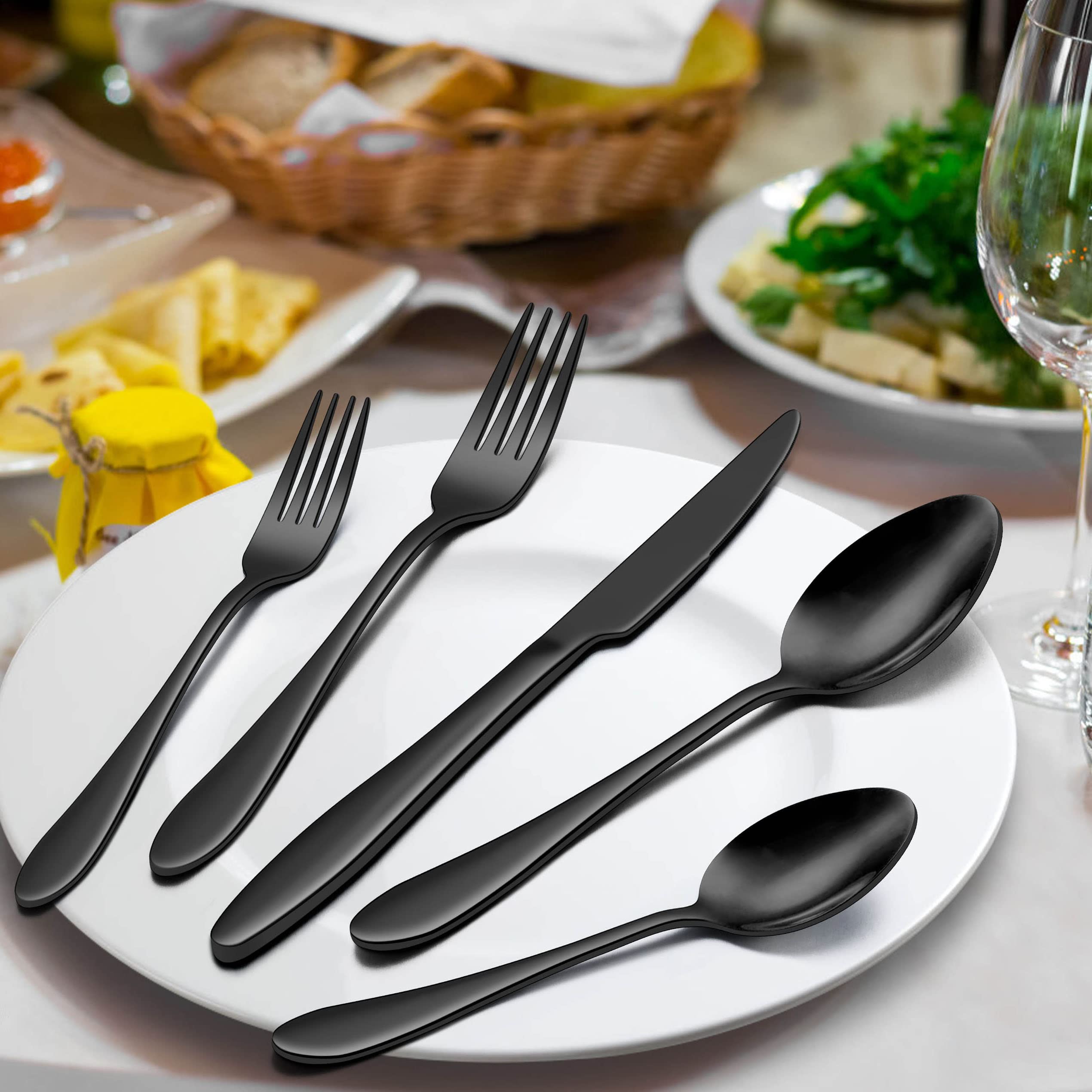 Homikit 30-Piece Shiny Black Silverware Set, Stainless Steel Flatware Cutlery Set for 6, Modern Home Restaurant Wedding Eating Utensils, Include Knife Spoon Fork, Dishwasher Safe, Mirror Polished