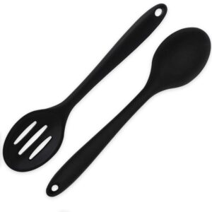 2 pieces silicone nonstick mixing spoons, bpa free and food grade serving cooking spoon, high heat resistant to 480°f, hygienic design slotted and solid spoons for mixing and serving