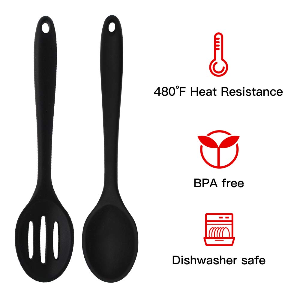 2 Pieces Silicone Nonstick Mixing Spoons, BPA Free and Food Grade Serving Cooking Spoon, High Heat Resistant to 480°F, Hygienic Design Slotted and Solid Spoons for Mixing and Serving