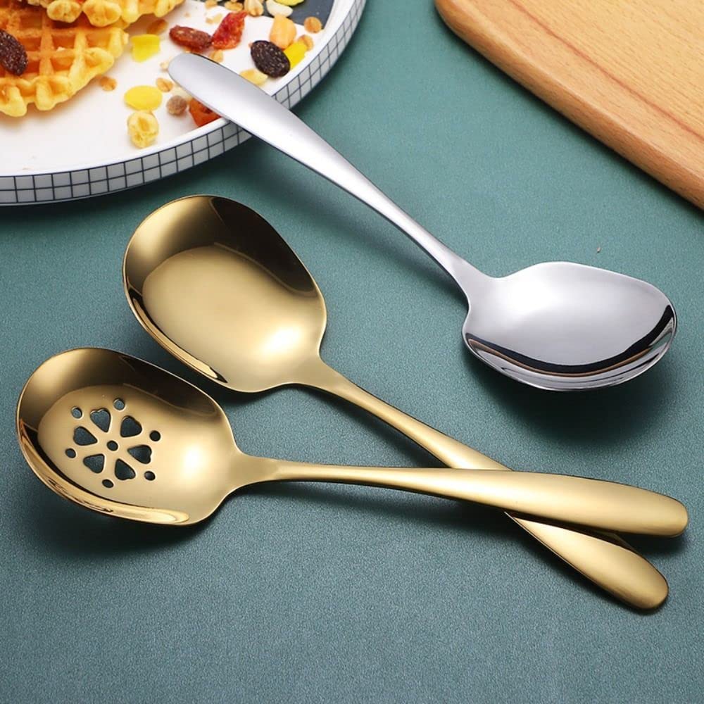 Stainless Steel Buffet Serving Spoon 8.2 inch Slotted Spoons Mirror Polished Large Tablespoons Kitchen Utensil, Dishwasher Safe(slotted spoon,silver)