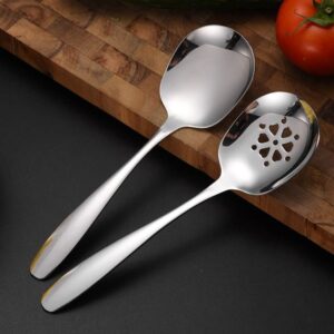 Stainless Steel Buffet Serving Spoon 8.2 inch Slotted Spoons Mirror Polished Large Tablespoons Kitchen Utensil, Dishwasher Safe(slotted spoon,silver)