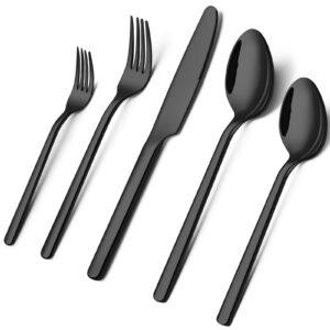 kingstone black silverware set, 20 pcs black flatware set for 4, 18/10 stainless steel cutlery set for home kitchen and restaurant(black, 20 pieces for 4)