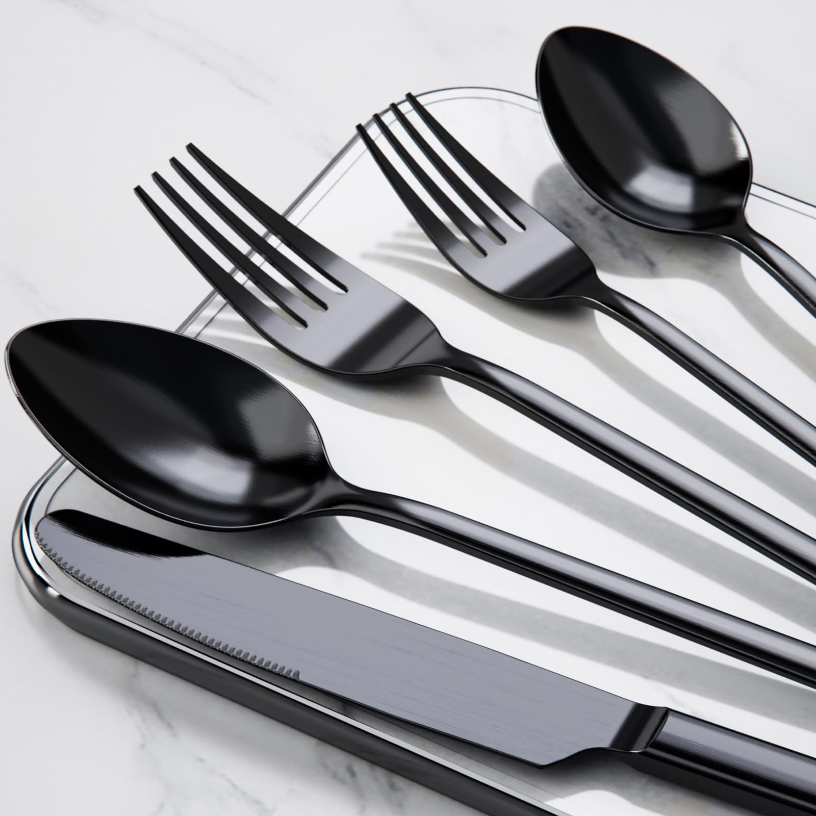 KINGSTONE Black Silverware Set, 20 PCs Black Flatware Set for 4, 18/10 Stainless steel Cutlery Set for Home Kitchen and Restaurant(Black, 20 pieces for 4)