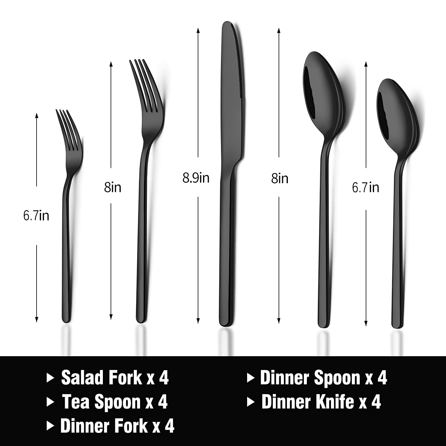 KINGSTONE Black Silverware Set, 20 PCs Black Flatware Set for 4, 18/10 Stainless steel Cutlery Set for Home Kitchen and Restaurant(Black, 20 pieces for 4)