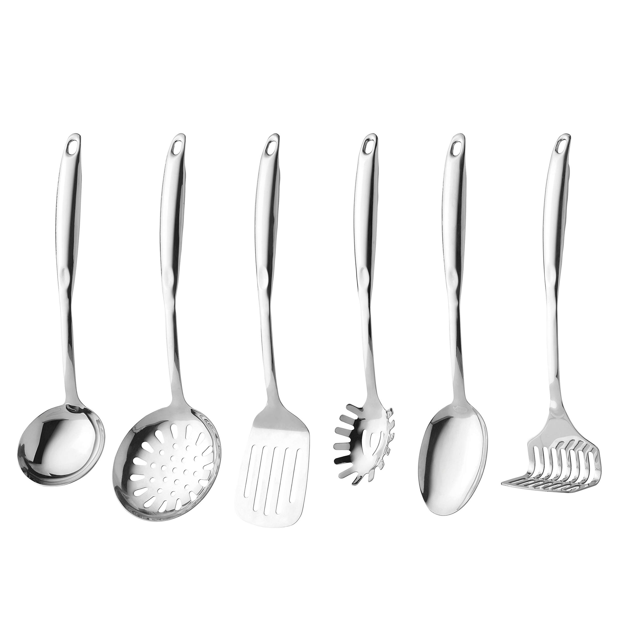 BergHOFF Essentials 18/10 Stainless Steel 7Pc Cooking Utensil Set, Convenient Storage Rack, Hanging Loop, Indoor Outdoor Use, Hollow Handle