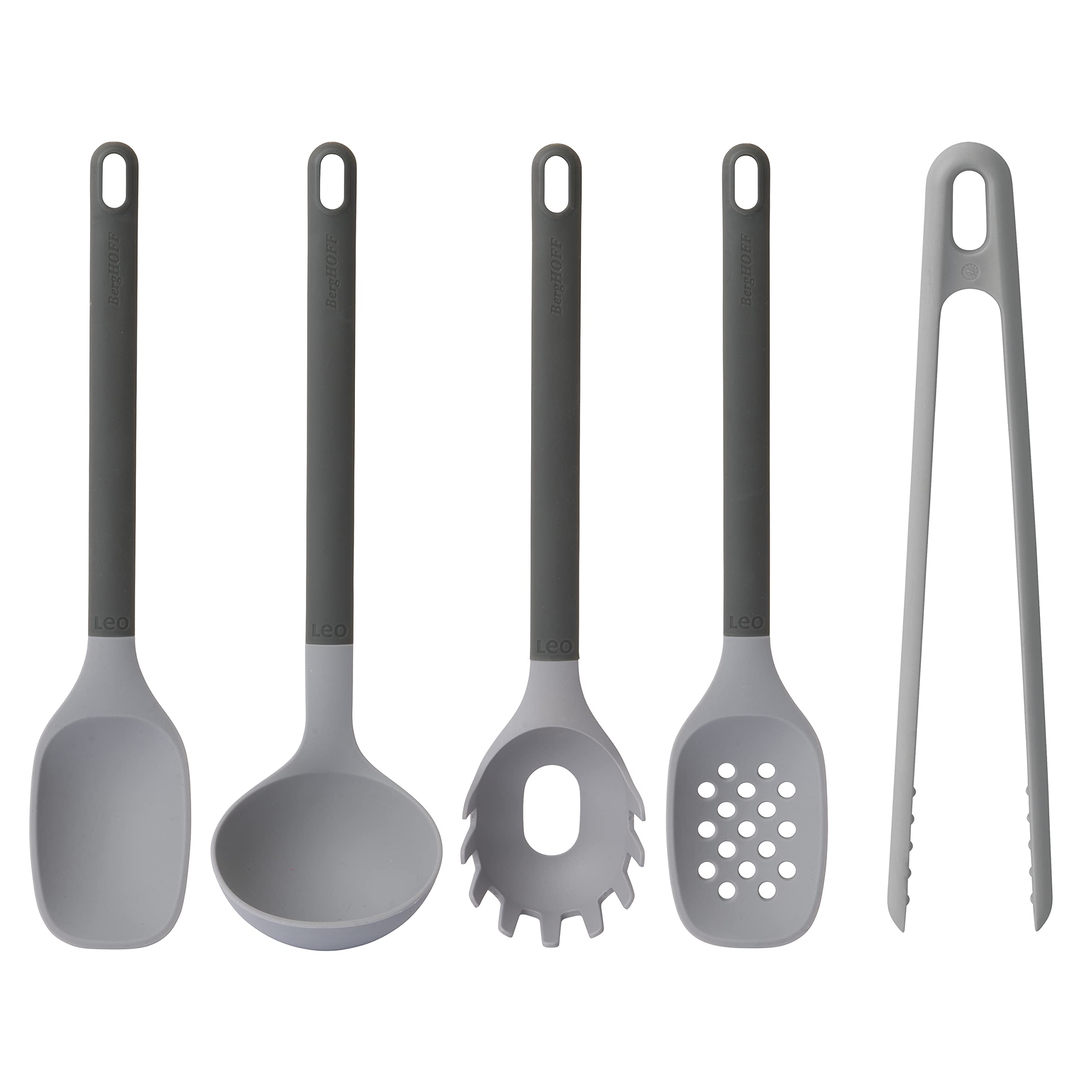 BergHOFF LEO 5Pc Cooking Utensil Set, Heat-resistant Silicone, Soft-touch Safe Grip Handle