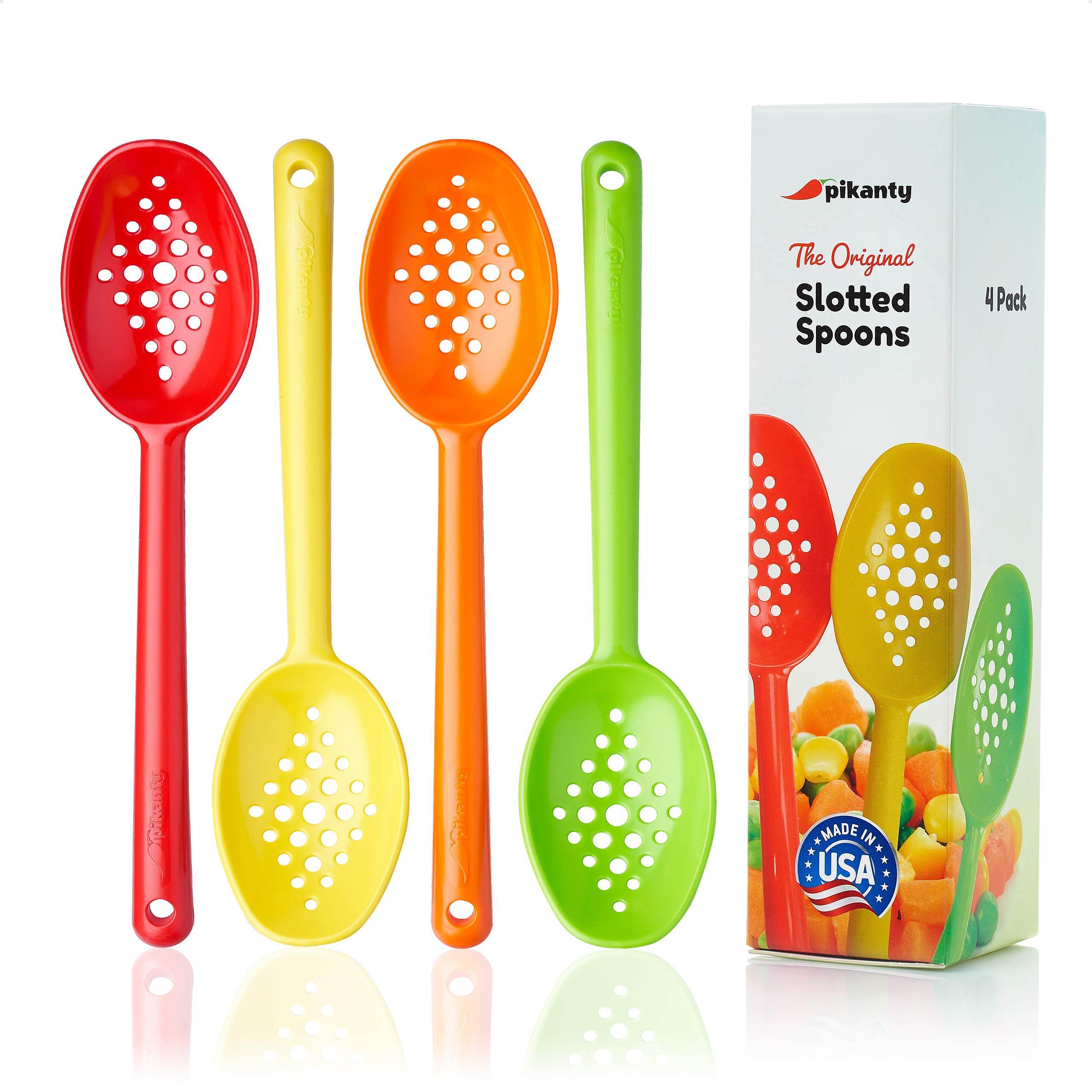 Pikanty - Small 7-Inch Slotted Serving Spoons (Pack of 4) - Perfect for Olives, Pickles & Condiments | Sturdy & Versatile | Made in USA