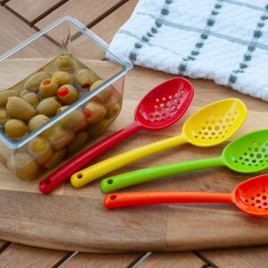 Pikanty - Small 7-Inch Slotted Serving Spoons (Pack of 4) - Perfect for Olives, Pickles & Condiments | Sturdy & Versatile | Made in USA