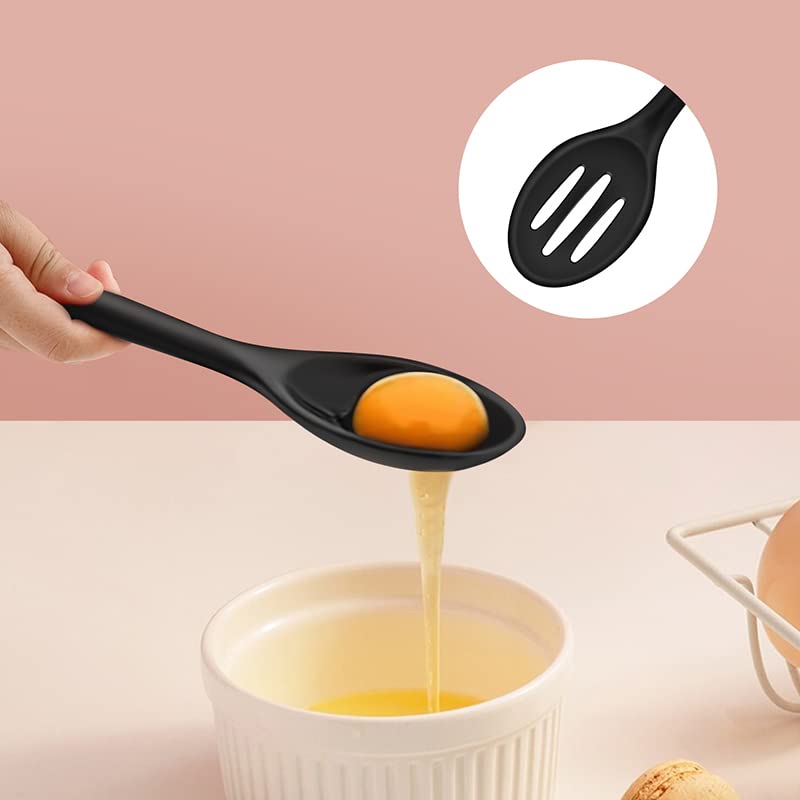 Armrouns Silicone Nonstick Spoons Set, 2PCS Silicone Spoons For Cooking Heat Resistant Cooking Spoons For Mixing, BPA Free Silicone Spoon (Casual Black)