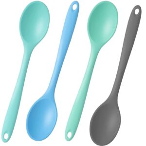 4 pieces small silicone nonstick mixing spoons, high heat resistant,cooking baking spoons set, cooking spoon for mixing, baking, stirring, turning, scraping for kitchen