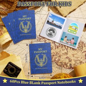 Kenburg 60Pcs Blank Passport Notebook Passport Books for Kids Blue Passport Notebook 4 x 5.5Inch Blank Passport Notebook Pretend Passports for Back to School Party School Theme Party Favors